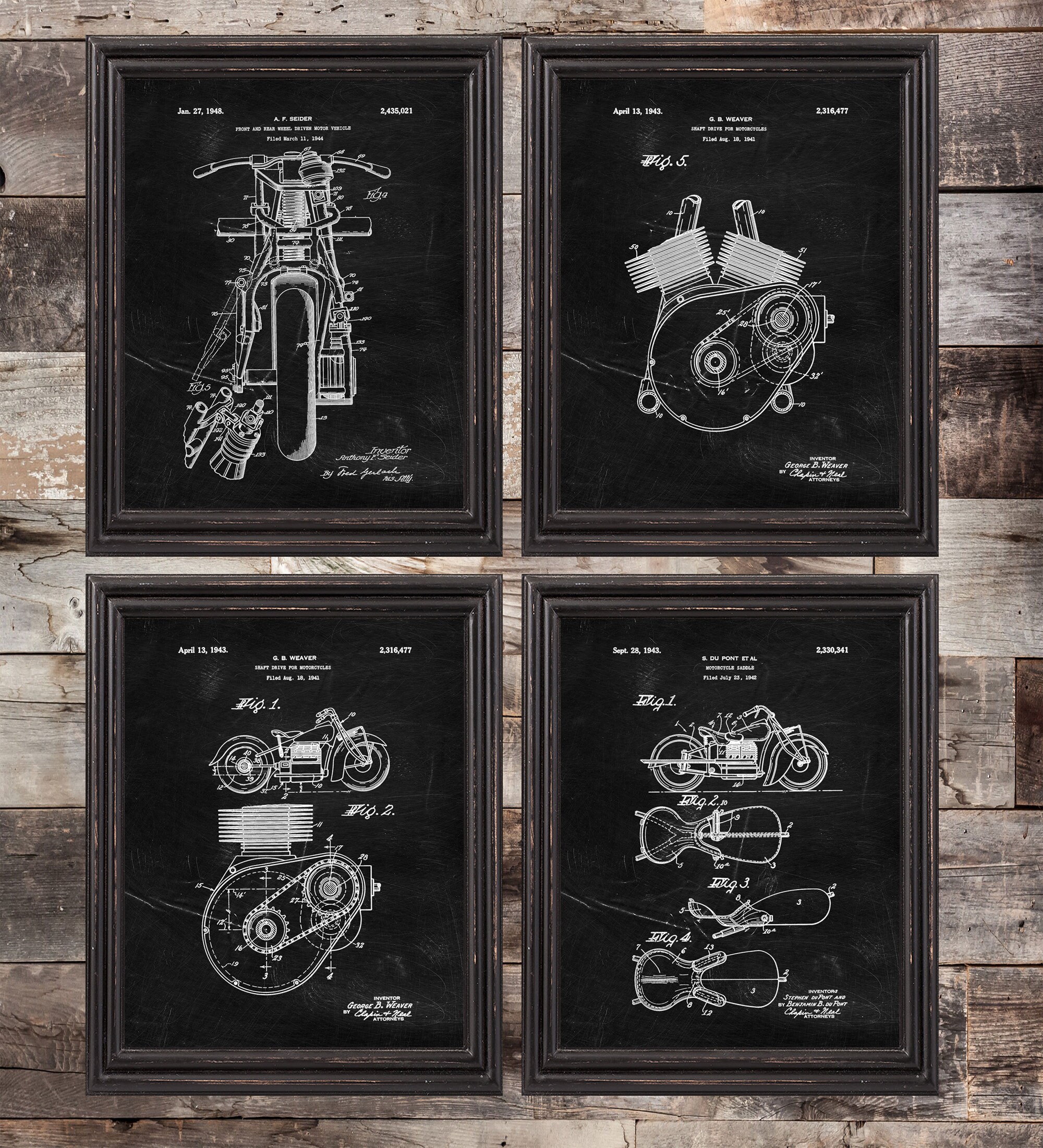 Indian Motorcycle | Patent Print 4er Set | Indische Motorrad Wandkunst