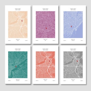 Landkarte, wo alles begann, wo wir uns trafen, Map Pins Wanddekoration, Wand Kunst Drucke, individuelle Karte Poster, Stadtplan Poster, Geschenk zum Jahrestag, Hochzeitstag Geschenk Karte