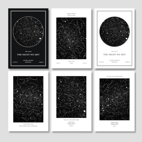 Impression numérique de carte des étoiles, là où tout a commencé, vous êtes né, affiche de carte des étoiles, cadeau de fiançailles pour elle, cadeaux d'anniversaire, nuit de notre rencontre, cadeau de mariage