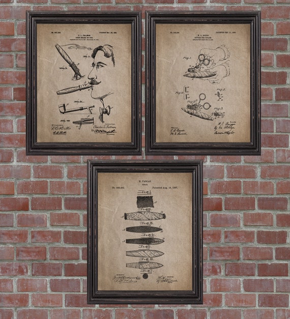 Cigar Patent Print Set Of 3 Cigar Wall Art Cigar Cutter Etsy