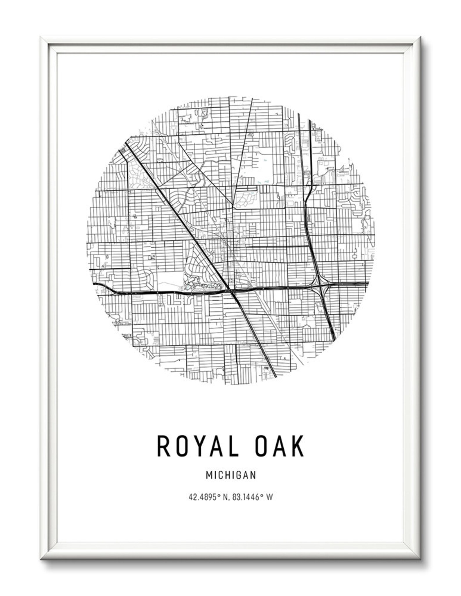 Royal Oak Map Print Michigan Map Printcity Map Printcircle Etsy