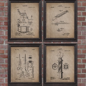 DIGITAL Barber Patent Print Set of 4, Bathroom Wall Art, Vintage Barber Print,Vintage Wall art prints,Gallery wall set,Vintage Poster
