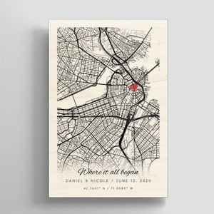 Impression de carte personnalisée sur bois,Là où tout a commencé,Cadeaux d'anniversaire,Impression sur bois,Là où nous nous sommes rencontrés,Notre première maison,Cadeaux de remise des diplômes,Cadeaux d'anniversaire pour elle