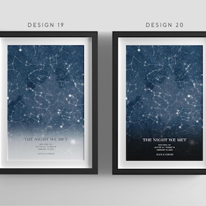 Impression personnalisée de carte des étoiles, la nuit de votre naissance, la nuit de notre rencontre, là où tout a commencé, cadeau d'anniversaire pour elle, cadeau nouveau-né, ciel étoilé, étoile au-dessus