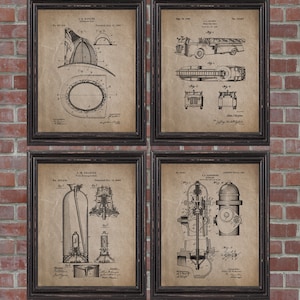 Firefighter Patent Print Set of 4,Firefighter Gift,Firefighter Decor,Firefighter Wall Art,Firefighter poster,Vintage Prints,Gallery wall set