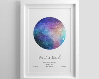 Custom Star Map Print,Personalized Star Map Gift,Anniversary Gifts,Night Sky Print,Constellation Print,Night We Met Map,Where it all began