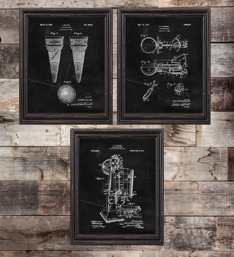 Ice Cream Patent Print Set Of 3,Ice Cream prints Ice Cream Machine Wall Art,DIGITAL DOWNLOAD Ice Cream Poster
