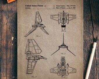 Star Wars Imperial Shuttle Patent Print Man Cave Art Spaceship Print Unframed Star Wars Gift Home Decor Movie Art