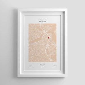 Aangepaste kaart afdrukken, waar het allemaal begon, jubileum cadeau kaart, onze eerste thuiskaart, kaart afdrukken poster, stadskaart poster, kaart muur decor, muur kunst print