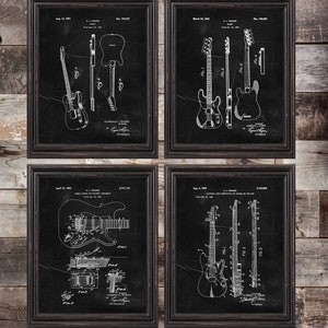 Fender Guitar Patent Prints Set of 4,Guitar Wall art Poster,Music Room Decor,Guitar patent poster,Fender Guitar Print,Vintage Prints