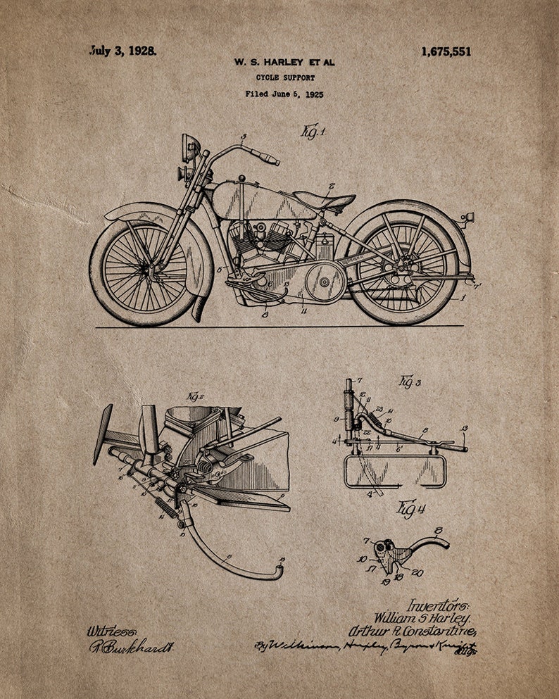 Harley Davidson Patent Print Motorcycle Parts Vintage Patent Etsy