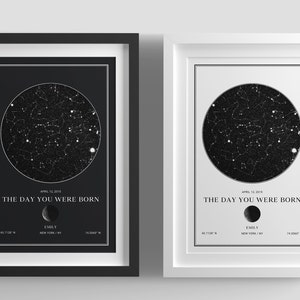 Stampa personalizzata della mappa delle stelle, stampa murale delle fasi lunari, regalo di compleanno, poster della mappa delle stelle, stampa delle fasi lunari, la notte in cui ci siamo incontrati, dove tutto ebbe inizio, regalo di anniversario