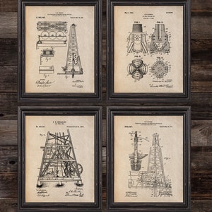 Oil Rig Patent Print Set of 4,Vintage Oil Art,Industrial Print,Engineer Gifts,Vintage Print,Vintage Wall Decor,Wall Art Print,Vintage Poster