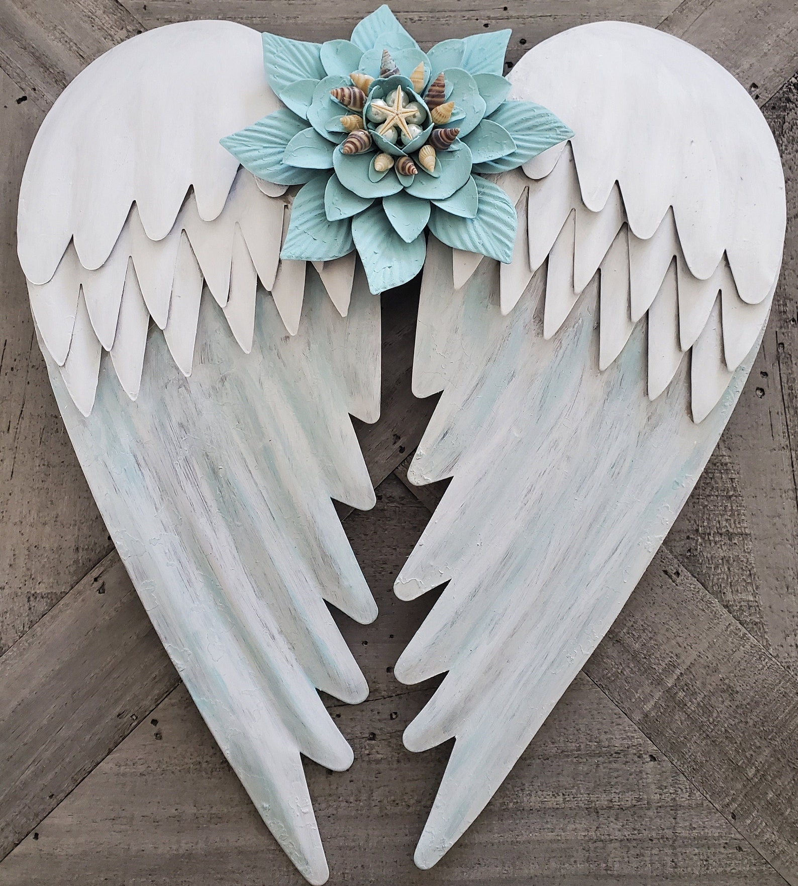 Angel Wing with Seashell Flower Metal Wall Decor Floral Wing Etsy