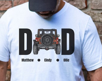 Custom Off-Road Dad & Kids Names T-Shirt YOU PICK 4x4 Truck Color New Father Birthday Gift 4WD Fun Papa Present Husband Present Sizes S-3XL