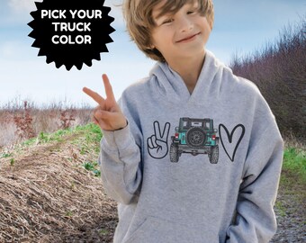 Sudadera personalizada para amantes de los perros y los camiones todoterreno 4x4, talla juvenil. Regalo único para niños y niñas amantes del todoterreno 4x4. Un regalo divertido para nietos aficionados a los vehículos 4x4.