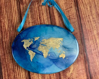 Blue and Gold World Map | Unique Gold Painting | Home Decor | Office Art | Unique Gift For Traveler | Holiday Gift Idea