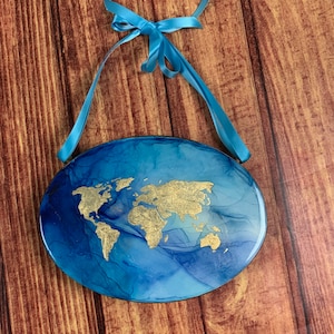 Blue and Gold World Map | Unique Gold Painting | Home Decor | Office Art | Unique Gift For Traveler | Holiday Gift Idea