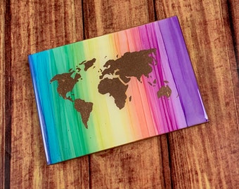 Rainbow World Map | Unique Copper Painting | Home Decor | Office Art | Unique Gift For Traveler | Holiday Gift Idea