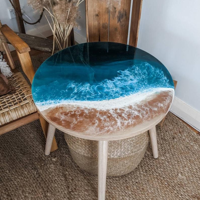 Round Ocean Table Oceanside coffee table Resin art Etsy