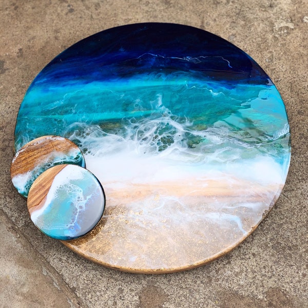 Lazy Susan | Ocean Waves | Ocean Resin Waves | Dining table decor | Platter | Serving board | Gift for her | Mother's Day gift | Poison