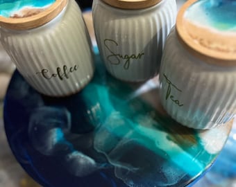 canisters | Coffee tea jars | Beach waves | Ocean resin art | Dining table decor | kitchen decor | Gift | Gift for her | Handmade Gifts