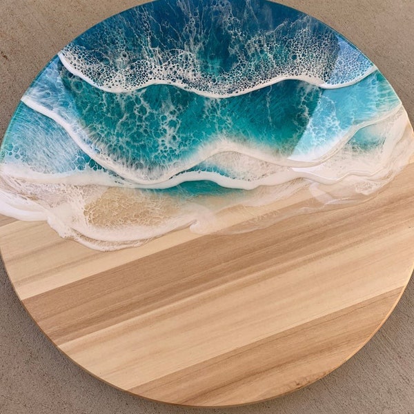 3D Resin Ocean Lazy Susan | Lazy Susan | Large Round Ocean Platter | Beach Serving Board | serving board | beach art | Mother's Day gift