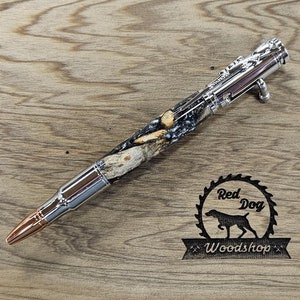 Schöne Silber und dunkelblau Acryl mit Holz Bolt Action Pen, Jäger, Strafverfolgung, Militär Geschenk, Abschlussgeschenk, veteran Geschenk