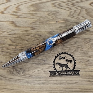 Mooie pen voor paardenliefhebber, met de hand gedraaid noppenhout/helderblauw acryl, chroom, cadeau-cowboy, cowgirl, paardensport, afstuderen, dressuur