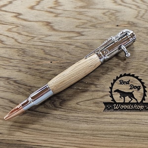 Jack Daniels Bolt Action Pen, handgedraaid van eikenhouten staaf, chroom, cadeaujager, militair, whiskyliefhebber, politie, afstudeercadeau