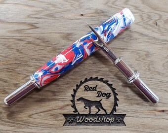 Clearance Beautiful Seam Ripper/Needle Threader, Hand-Turned Red, White and Blue Acrylic, Seamstress, Quilter, Patriotic, stocking stuffer