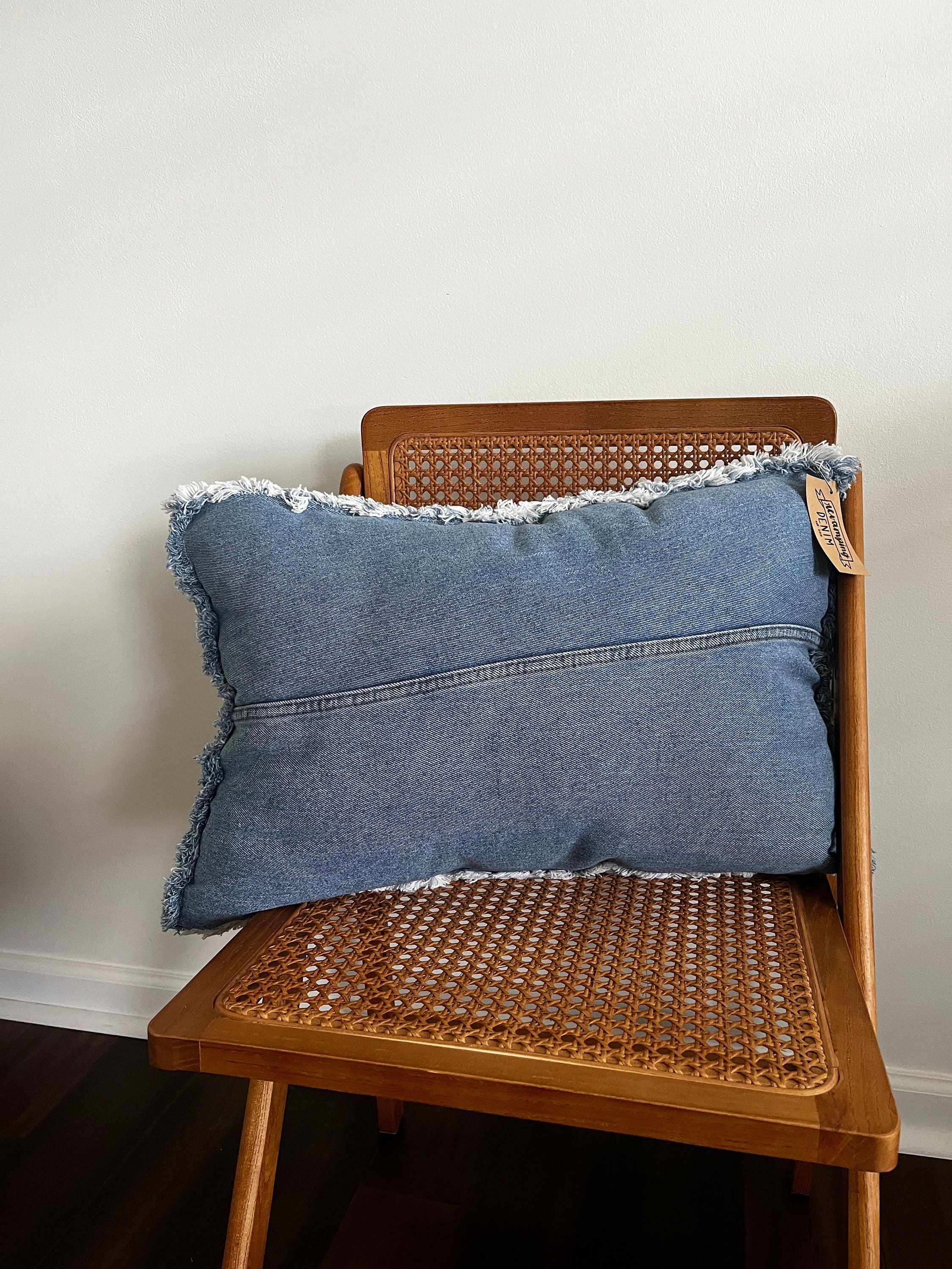 Denim Frayed Edges Throw Pillow 18