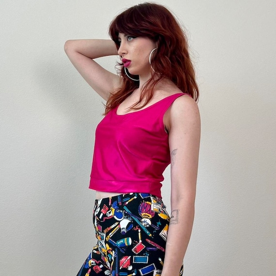 Vintage 80s Neon Hot Pink Shimmer Lycra Cropped W… - image 4