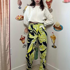 Vintage 90s | Carlisle | Black Green White Psychedelic Floral Printed Cotton High Waist Tapered Leg Pants Spring Summer Chic Festival Office