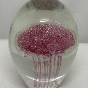 Hand Blown Red Jellyfish Glass Paperweight: Unique Glass Art