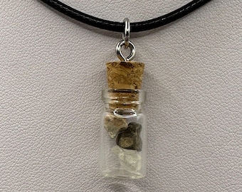 Moon, Mars and Earth in a Bottle Pendant, Mars Shergottite, Bechar 007 Moon Meteorite, Nigerian Phenacite, Handmade Pendant, Astronomy Gift