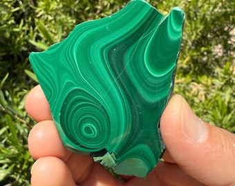 Polished Malachite Slice: Green Swirls, Healing Stone, 52.26 grams
