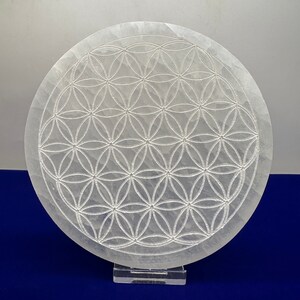 Selenite Flower of Life Charging Plate, Energy Work, Crystal Grid Work, Energy Healing, Reiki, Flower of Life, Sacred Geometry, 1 lb 0.5 oz