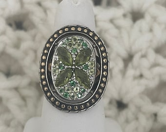 John Hardy Batu Kawung Gold and Sterling Silver Peridot & Tsavourite Ring Size 7