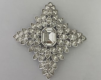 Kenneth Jay Lane Vintage Jackie Kennedy Large Diamond Shaped Clear Rhinestone Brooch