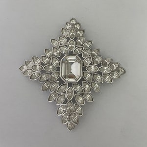 Kenneth Jay Lane Vintage Jackie Kennedy Large Diamond Shaped Clear Rhinestone Brooch