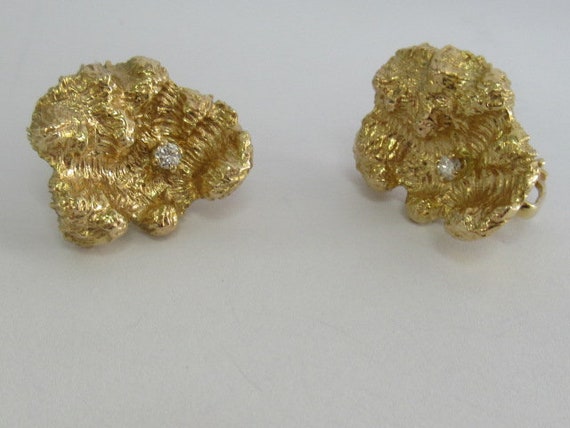 14K Yellow Gold Nugget Diamond Earrings - image 6
