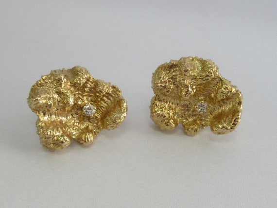 14K Yellow Gold Nugget Diamond Earrings - image 1