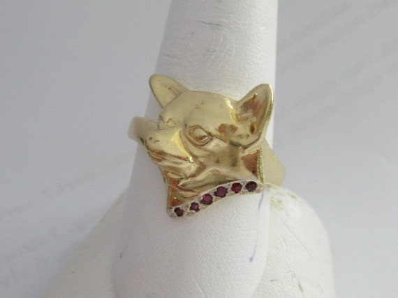 14K Yellow Gold Chihuahua Head Ring With Ruby Col… - image 5