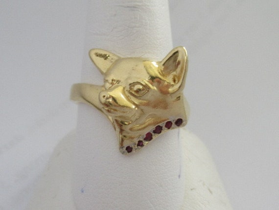 14K Yellow Gold Chihuahua Head Ring With Ruby Col… - image 6