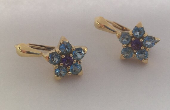 18K Le Gi Amethyst and Topaz Star Shaped Earrings - image 6