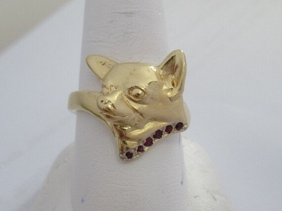 14K Yellow Gold Chihuahua Head Ring With Ruby Col… - image 10