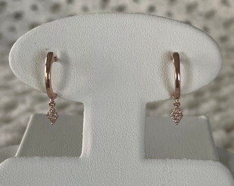 Rose Gold 14K Diamond Dangle Small Hoop Earrings - .054 ctw
