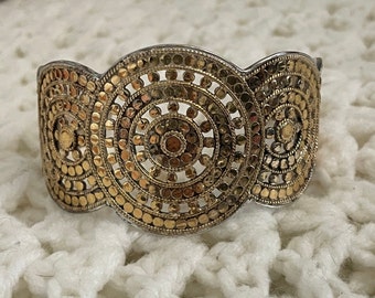 Anna Beck Sterling Silver Gold Plated Dot Circle Adjustable Cuff Bracelet 52g