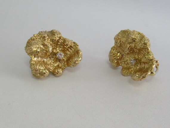 14K Yellow Gold Nugget Diamond Earrings - image 2